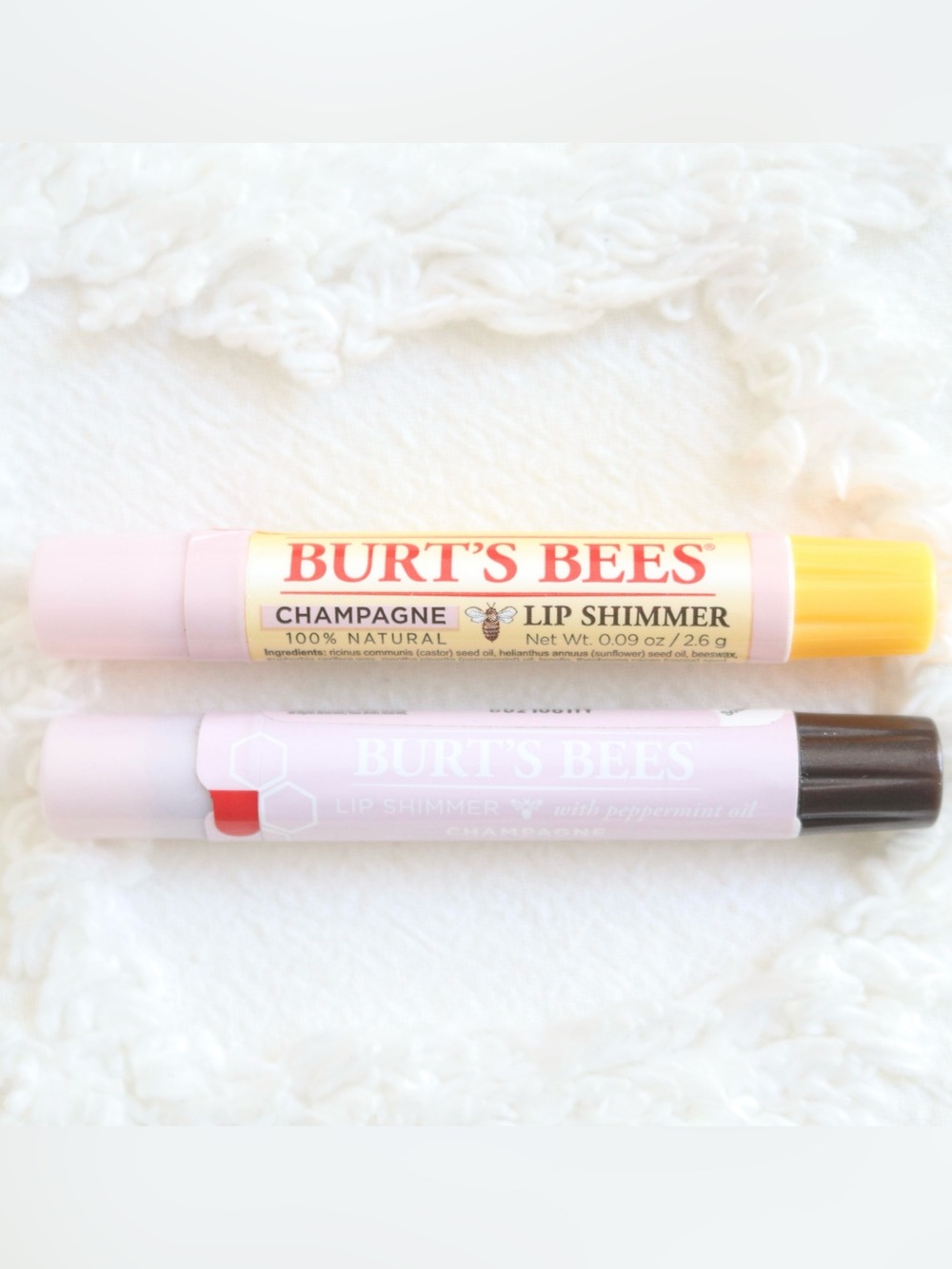 Burt’s Bees| 2 NWT Champagne Light Baby Pink Natural Lip Shimmer Tinted Lip Balm